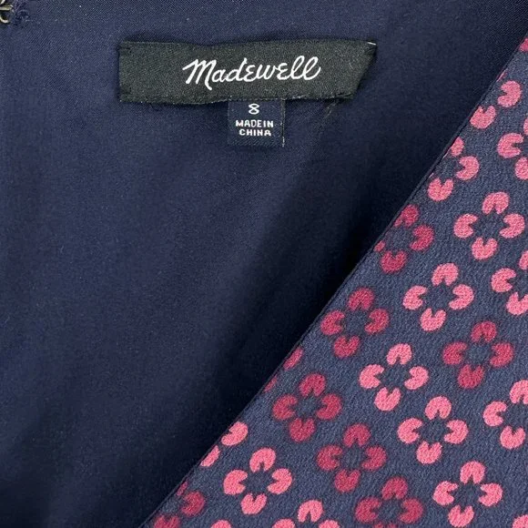 Madewell Purple, Pink & Navy Bell Sleeve Silk Mini Dress - Picture 4 of 8